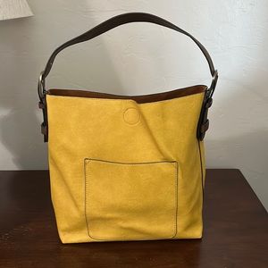 Mustard yellow leather hobo style purse
